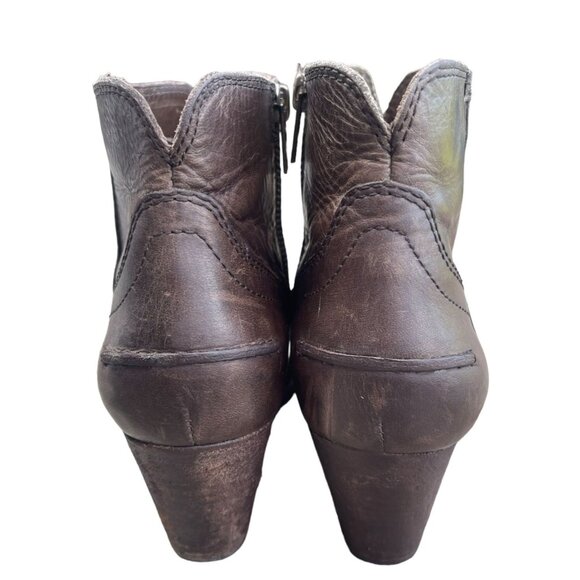 Frye 7.5 Renee Seam Short Leather Ankle Boots Western Cowboy Booties Zip Brown - Picture 4 of 5